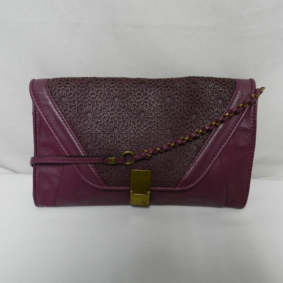 Elliott Lucca perforated purple Leather Crossbody bag purse clutch Convertible - Picture 1 of 12